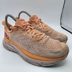 Hoka One One Clifton 8  Womens Size 6 B Orange White Athletic Shoes Walking